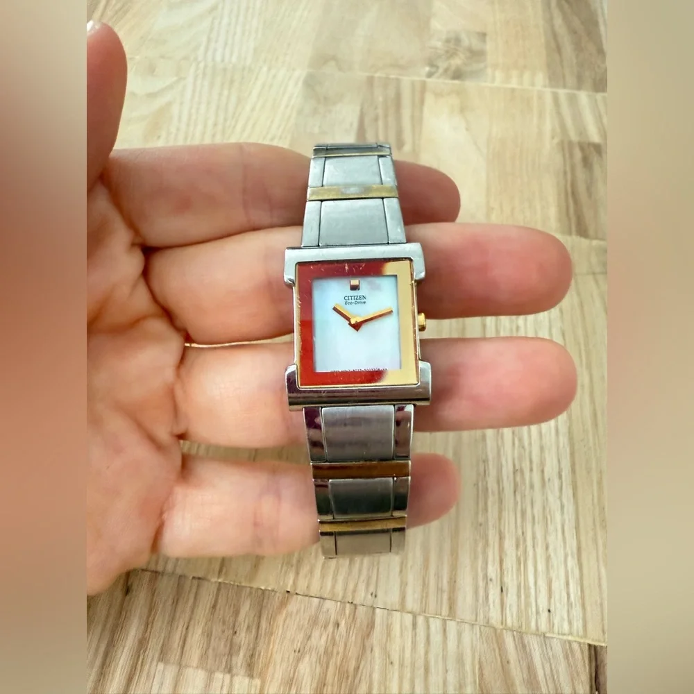 Citizen eco drive ladies square two tone dress watch